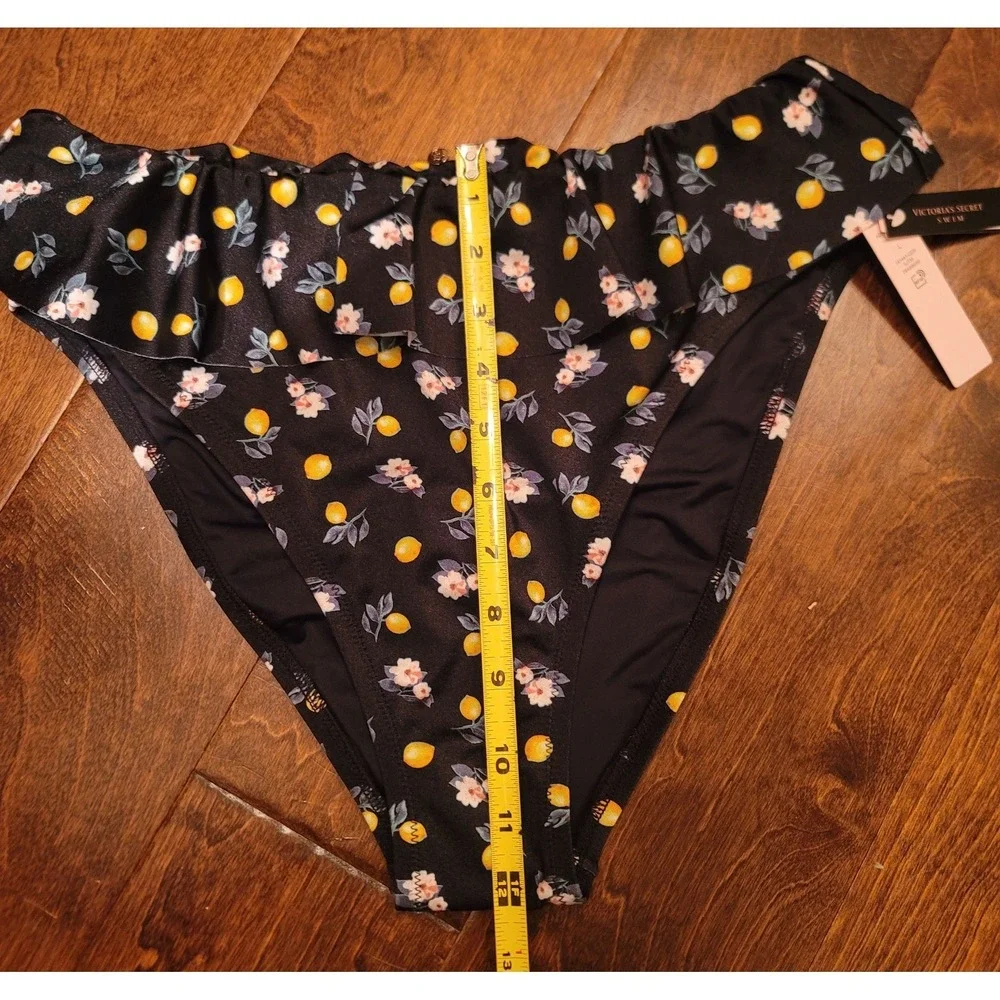 Victoria's Secret Bikini Bottoms Large Ruffles Black Floral/Lemon - Picture 6 of 7